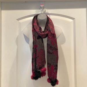 NWOT Pink & Grey PomPom Scarf